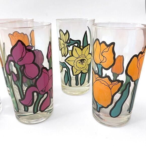 Vintage Jonquil Tulip Iris Drinking Glasses - Picture 3 of 6